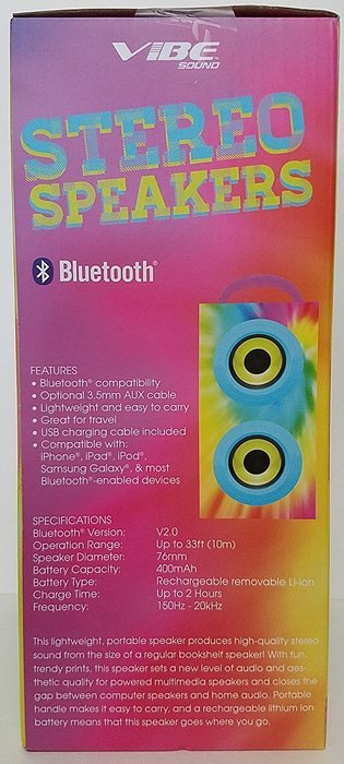 Vibe sound Stereo Speakers Bluetooth, Pink Tye Dye N2