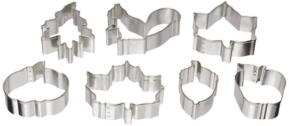 R & M International Set of 7 Fall Leaf Cookie Cutter Set with Three Leaves, Acorn, Pumpkin, Apple and Squirel...