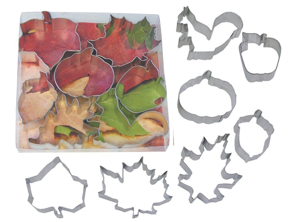R & M International Set of 7 Fall Leaf Cookie Cutter Set with Three Leaves, Acorn, Pumpkin, Apple and Squirel... N2