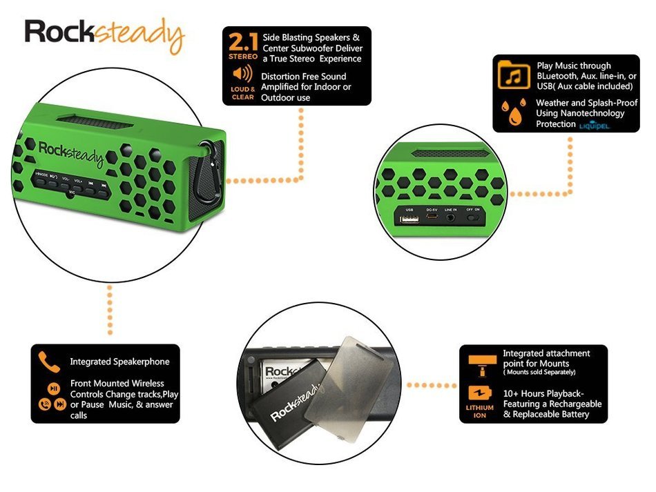 New Rocksteady 2 LOUD and CLEAR Portable Durable Bluetooth Speaker True 2.1 Stereo sound Integrated Speakerphone... N2