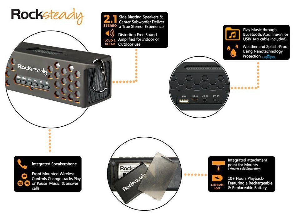 New Rocksteady 2 LOUD and CLEAR Portable Durable Bluetooth Speaker True 2.1 Stereo sound Integrated Speakerphone... N19