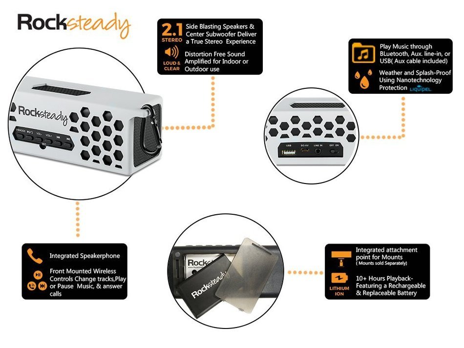 New Rocksteady 2 LOUD and CLEAR Portable Durable Bluetooth Speaker True 2.1 Stereo sound Integrated Speakerphone... N39