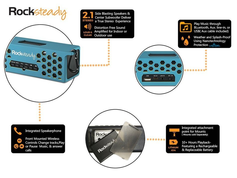 New Rocksteady 2 LOUD and CLEAR Portable Durable Bluetooth Speaker True 2.1 Stereo sound Integrated Speakerphone... N45