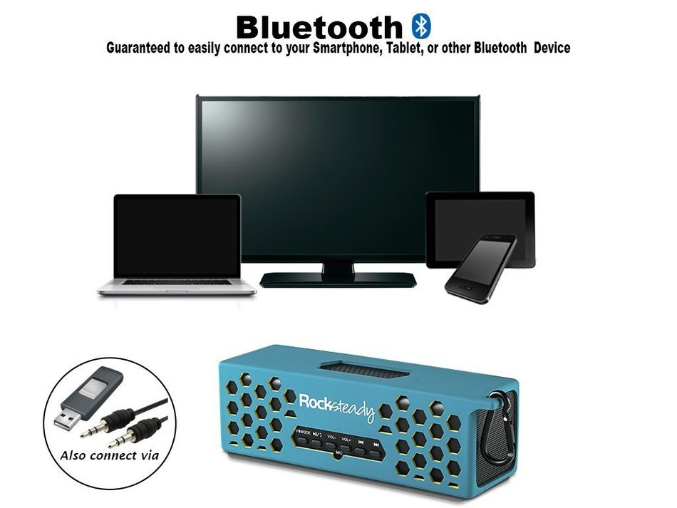 New Rocksteady 2 LOUD and CLEAR Portable Durable Bluetooth Speaker True 2.1 Stereo sound Integrated Speakerphone... N48