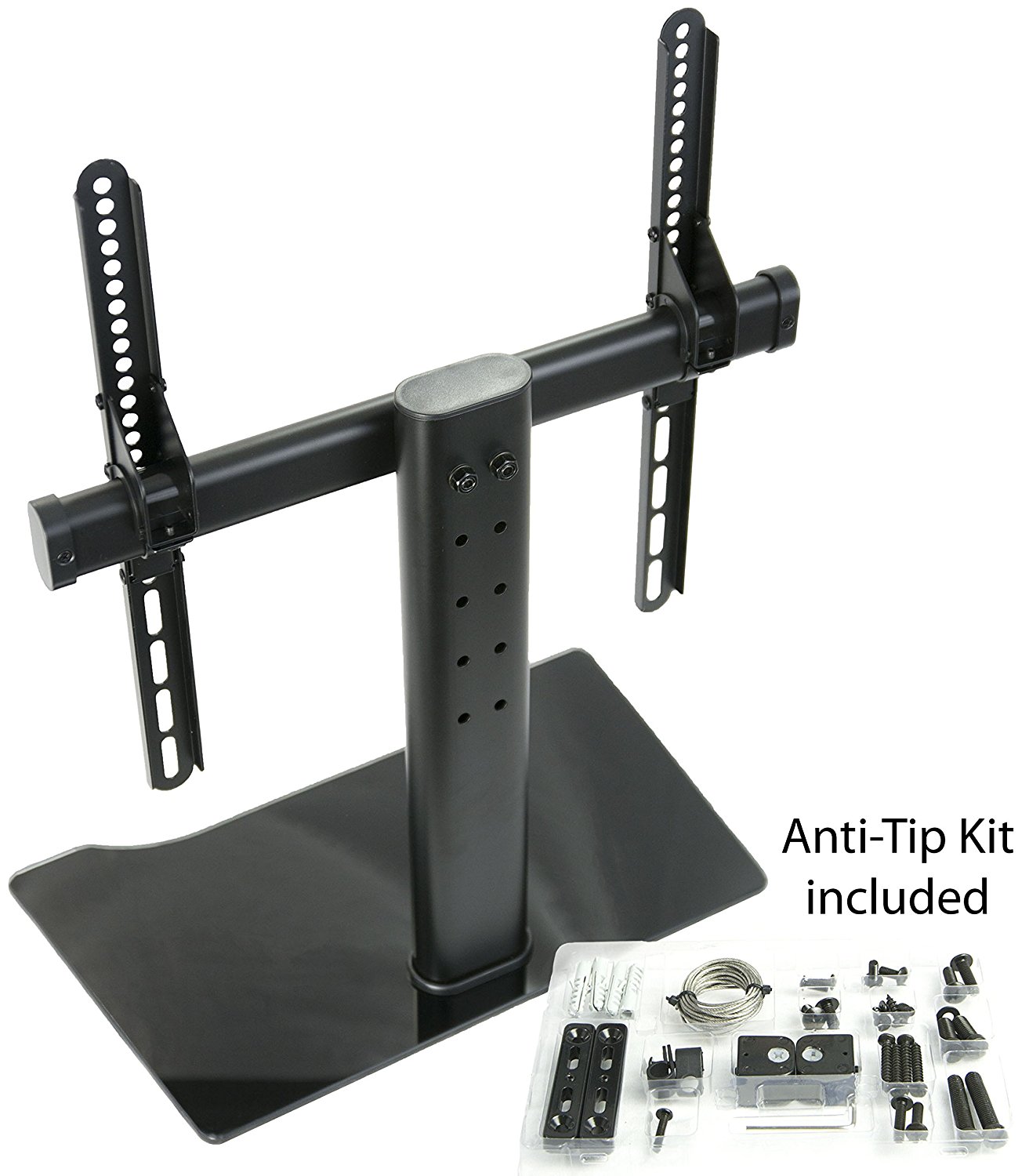 VIVO Universal LCD Flat Screen TV Table Top Desk Stand with Glass Base / fits 32" to 55" T.V