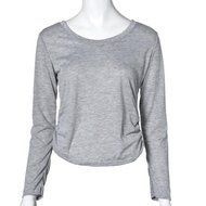 AIMTOPPY Women Casual Slim Long Sleeve Blouse T-Shirt Cotton Tops Pullover (S, Gray) N2