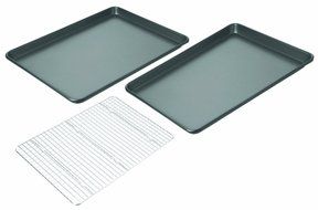 3 Pieces, Non-Stick Coating Baking Set with 2 Jelly Roll Pans &amp; 1 Cooling Rack