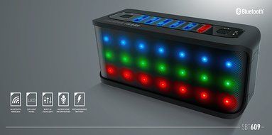 SHARPER IMAGE SBT609BK Custom Sound Bluetooth Speaker With Dancing LED Lights, Built-in Mic, and 3.5mm Jack N3