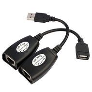 2 Pcs USB to RJ45 LAN Cable Extension Adapter Extender Over Cat5 RJ45 Cat6 Patch Cord Black