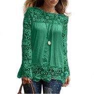 AIMTOPPYFashion Womens Lace Long Sleeve Shirt Casual Blouse Loose Cotton Tops T Shirt (XXXXL, Green)