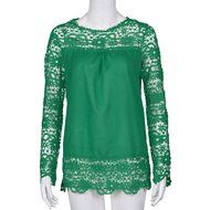 AIMTOPPYFashion Womens Lace Long Sleeve Shirt Casual Blouse Loose Cotton Tops T Shirt (XXXXL, Green) N2