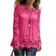 AIMTOPPYFashion Womens Lace Long Sleeve Shirt Casual Blouse Loose Cotton Tops T Shirt (XXXXL, Green) N6