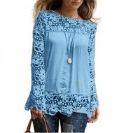 AIMTOPPYFashion Womens Lace Long Sleeve Shirt Casual Blouse Loose Cotton Tops T Shirt (XXXXL, Green) N12