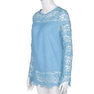 AIMTOPPYFashion Womens Lace Long Sleeve Shirt Casual Blouse Loose Cotton Tops T Shirt (XXXXL, Green) N14