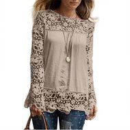 AIMTOPPYFashion Womens Lace Long Sleeve Shirt Casual Blouse Loose Cotton Tops T Shirt (XXXXL, Green) N18