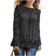 AIMTOPPYFashion Womens Lace Long Sleeve Shirt Casual Blouse Loose Cotton Tops T Shirt (XXXXL, Green) N24