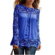 AIMTOPPYFashion Womens Lace Long Sleeve Shirt Casual Blouse Loose Cotton Tops T Shirt (XXXXL, Green) N29