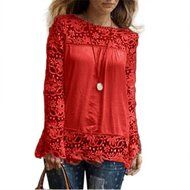 AIMTOPPYFashion Womens Lace Long Sleeve Shirt Casual Blouse Loose Cotton Tops T Shirt (XXXXL, Green) N34