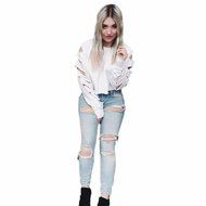 AIMTOPPY Fashion Women Long Sleeve Hollow Hole Short Sweater Shirt Casual Blouse Tops (L, White)