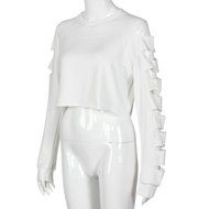 AIMTOPPY Fashion Women Long Sleeve Hollow Hole Short Sweater Shirt Casual Blouse Tops (L, White) N3