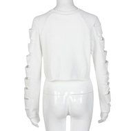 AIMTOPPY Fashion Women Long Sleeve Hollow Hole Short Sweater Shirt Casual Blouse Tops (L, White) N4