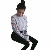 AIMTOPPY Fashion Women Long Sleeve Hollow Hole Short Sweater Shirt Casual Blouse Tops (L, White) N7