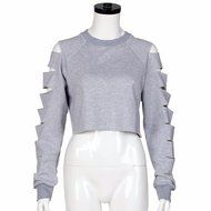 AIMTOPPY Fashion Women Long Sleeve Hollow Hole Short Sweater Shirt Casual Blouse Tops (L, White) N9
