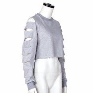 AIMTOPPY Fashion Women Long Sleeve Hollow Hole Short Sweater Shirt Casual Blouse Tops (L, White) N10