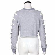 AIMTOPPY Fashion Women Long Sleeve Hollow Hole Short Sweater Shirt Casual Blouse Tops (L, White) N11