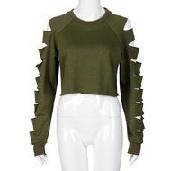 AIMTOPPY Fashion Women Long Sleeve Hollow Hole Short Sweater Shirt Casual Blouse Tops (L, White) N15