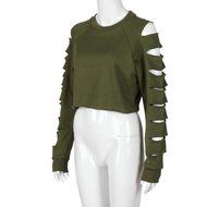 AIMTOPPY Fashion Women Long Sleeve Hollow Hole Short Sweater Shirt Casual Blouse Tops (L, White) N16