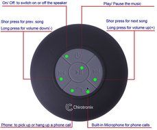Bluetooth Shower Speaker by Chirotronix&trade; - Waterproof &ndash; Portable &ndash; Hands Free use with Microphone &ndash; Water Resistant... N2