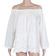 AIMTOPPY Women Sexy Strapless Loose Nine Points Sleeve Embroidered T-shirt (M, white) N4