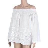 AIMTOPPY Women Sexy Strapless Loose Nine Points Sleeve Embroidered T-shirt (M, white) N5