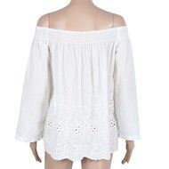 AIMTOPPY Women Sexy Strapless Loose Nine Points Sleeve Embroidered T-shirt (M, white) N6