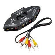 DuaFire 3-Way Audio Video AV RCA Switch Selector Box Splitter For XBOX XBOX360 DVD PS2 PS3 with AV Cable