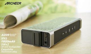 Archeer A209 Waterproof Wireless Bluetooth Speaker with Dual 5W Strong Driver and Built-in Mic - Gray N3