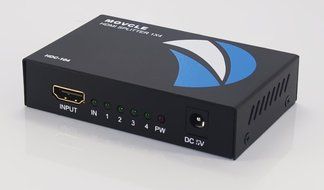 HDMI Splitter 1 in 4 out Movcle&reg; Full HD 1080P 1X4 Port Box Hub with US Adapter v1.4 Powered Certified for 3D...