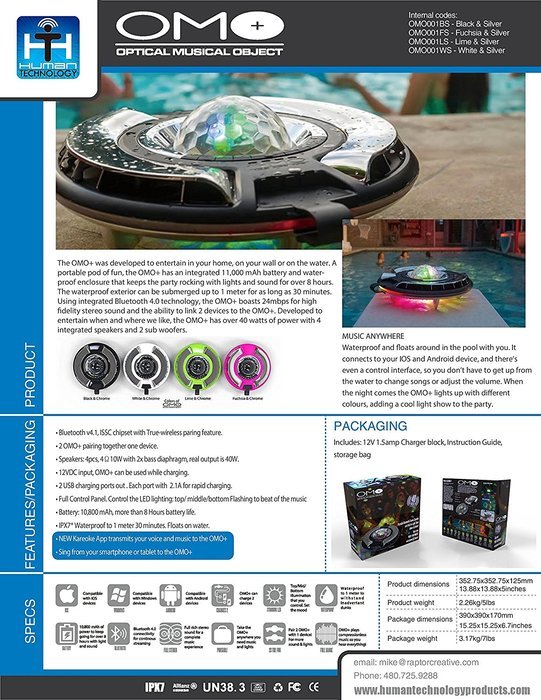 OMO+ Optical Musical Object, The Only Portable, Waterproof, Bluetooth, Floating-Light Show Music Player - 40W... N7