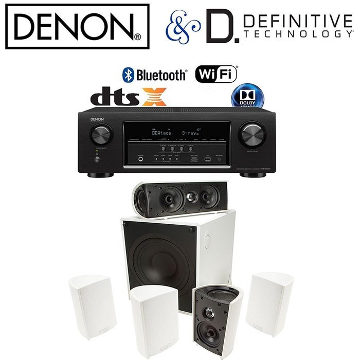 Denon AVR-S720W 7.2 4K HD AV Receiver + Definitive ProCinema 600 System in White