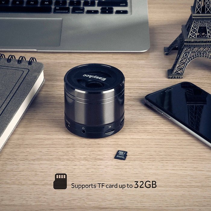EasyAcc Mini Portable Bluetooth 4.0 Speaker with Mic, 3.5mm Aux, FM Function, Micro SD Card Support - Titanium... N2