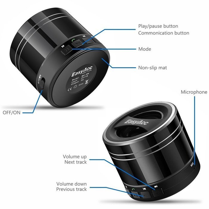EasyAcc Mini Portable Bluetooth 4.0 Speaker with Mic, 3.5mm Aux, FM Function, Micro SD Card Support - Titanium... N5