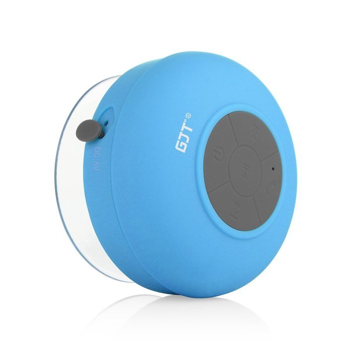 GJT Wireless Bluetooth Waterproof Portable Shower Speaker 3.0 with Built-in Mic and Suction Cup - Blue