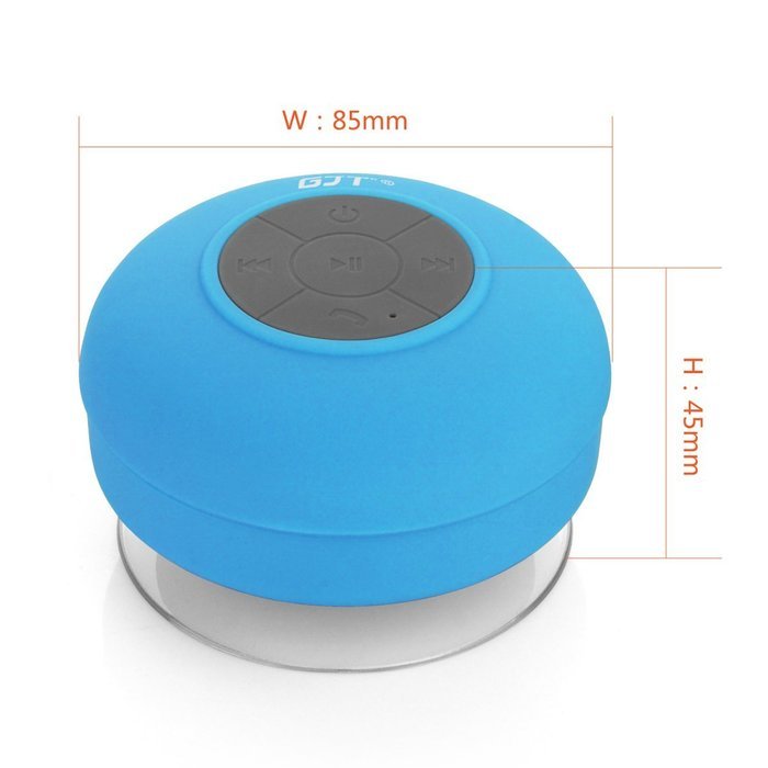 GJT Wireless Bluetooth Waterproof Portable Shower Speaker 3.0 with Built-in Mic and Suction Cup - Blue N4