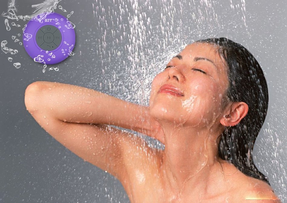 GJT Wireless Bluetooth Waterproof Portable Shower Speaker 3.0 with Built-in Mic and Suction Cup - Blue N13