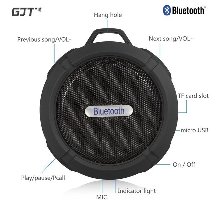 GJT Wireless Bluetooth Waterproof Portable Shower Speaker 3.0 with Built-in Mic and Suction Cup - Blue N17