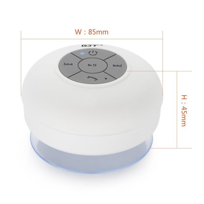 GJT Wireless Bluetooth Waterproof Portable Shower Speaker 3.0 with Built-in Mic and Suction Cup - Blue N24