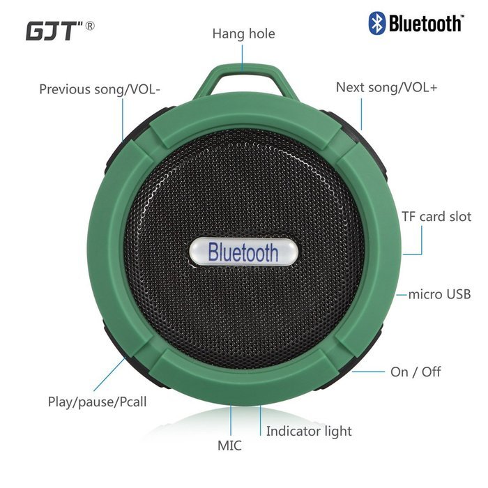 GJT Wireless Bluetooth Waterproof Portable Shower Speaker 3.0 with Built-in Mic and Suction Cup - Blue N31