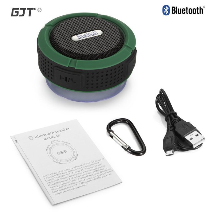 GJT Wireless Bluetooth Waterproof Portable Shower Speaker 3.0 with Built-in Mic and Suction Cup - Blue N34