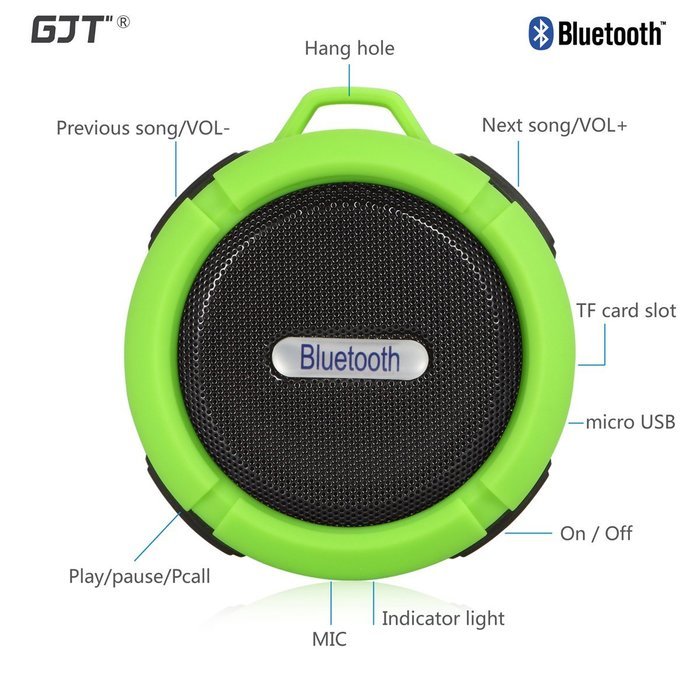 GJT Wireless Bluetooth Waterproof Portable Shower Speaker 3.0 with Built-in Mic and Suction Cup - Blue N63
